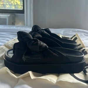 GANNI black satin sandals with box and dust bag